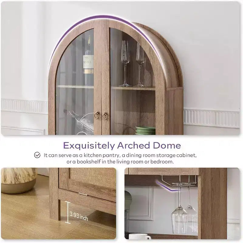 TYBOATLE Armoire de rangement cintrée de 190 cm de haut, armoires de cuisine en bois avec dispositif anti-basculement, meuble de rangement polyvalent avec tiroir innovant