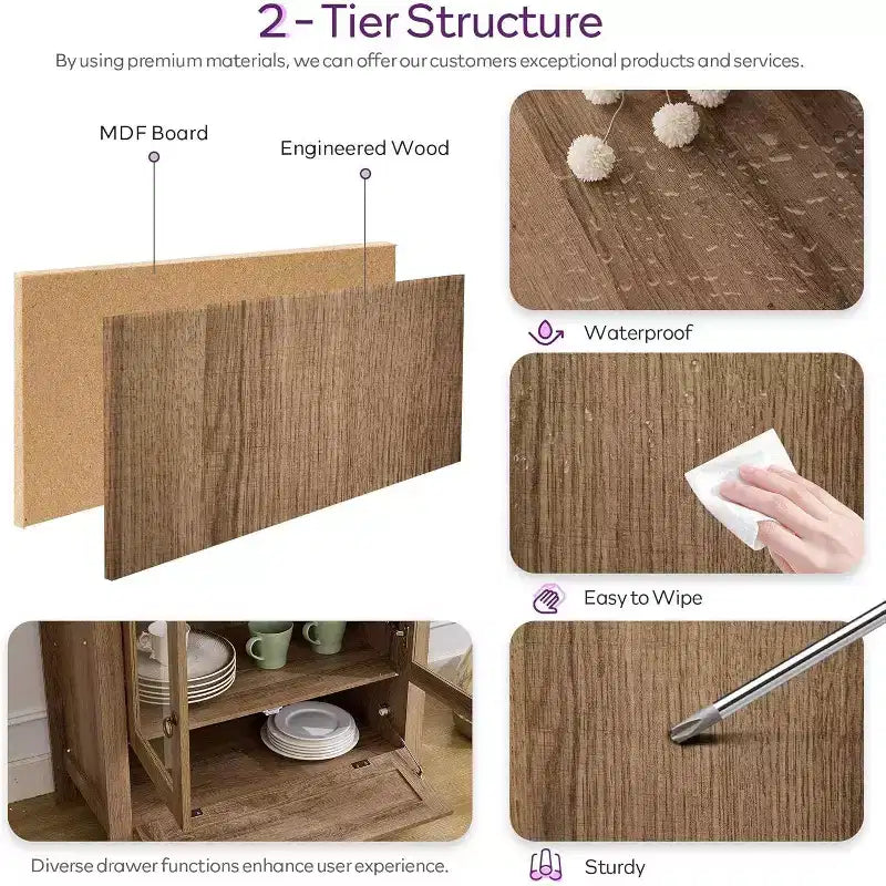 TYBOATLE Armoire de rangement cintrée de 190 cm de haut, armoires de cuisine en bois avec dispositif anti-basculement, meuble de rangement polyvalent avec tiroir innovant