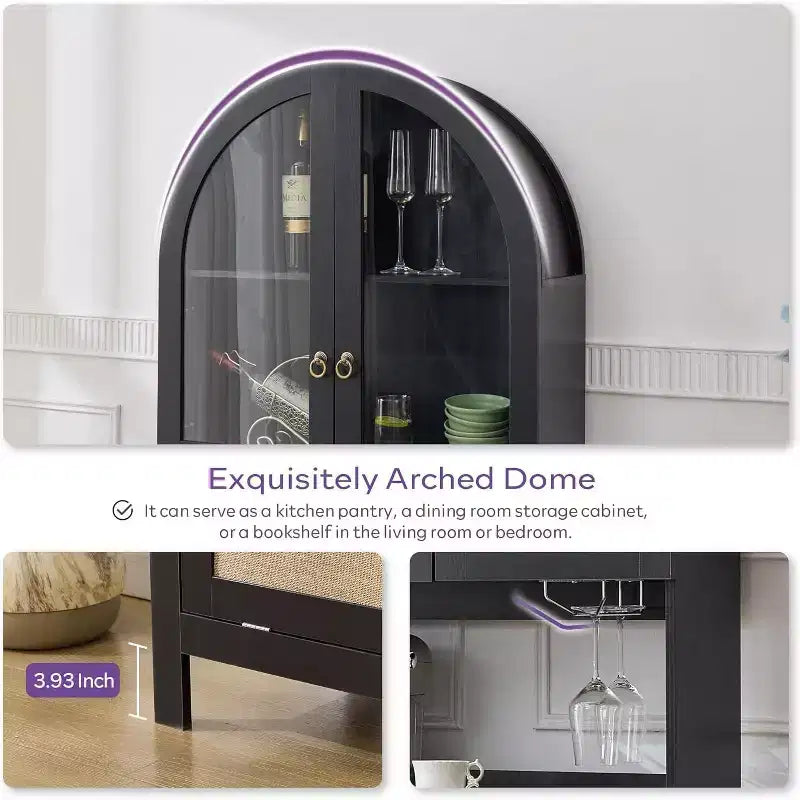 TYBOATLE Armoire de rangement cintrée de 190 cm de haut, armoires de cuisine en bois avec dispositif anti-basculement, meuble de rangement polyvalent avec tiroir innovant