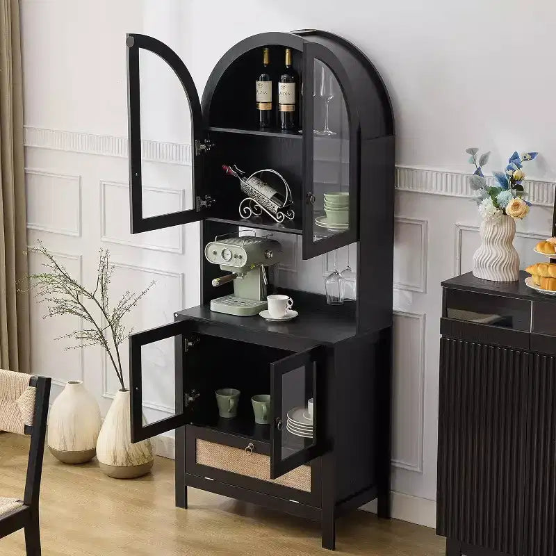 TYBOATLE Armoire de rangement cintrée de 190 cm de haut, armoires de cuisine en bois avec dispositif anti-basculement, meuble de rangement polyvalent avec tiroir innovant