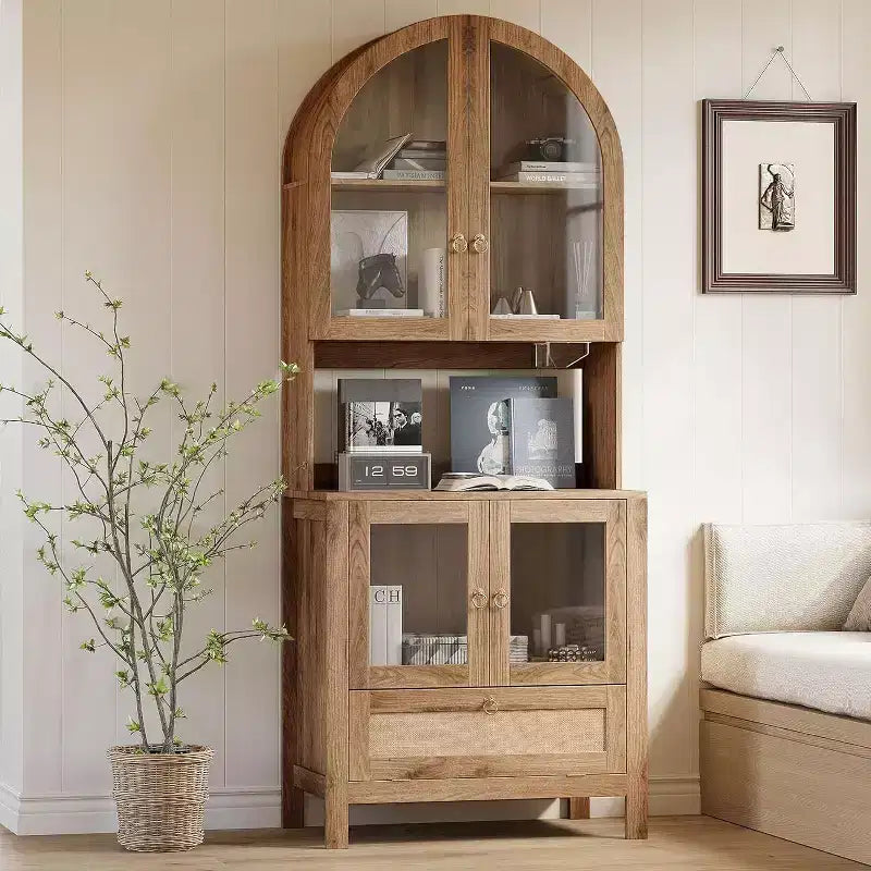 TYBOATLE Armoire de rangement cintrée de 190 cm de haut, armoires de cuisine en bois avec dispositif anti-basculement, meuble de rangement polyvalent avec tiroir innovant