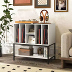 Meuble support de tourne-disque Costway avec station de charge, étagères de rangement pour vinyles, cadre en métal