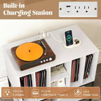 Meuble support de tourne-disque Costway avec station de charge, étagères de rangement pour vinyles, cadre en métal