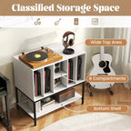 Meuble support de tourne-disque Costway avec station de charge, étagères de rangement pour vinyles, cadre en métal