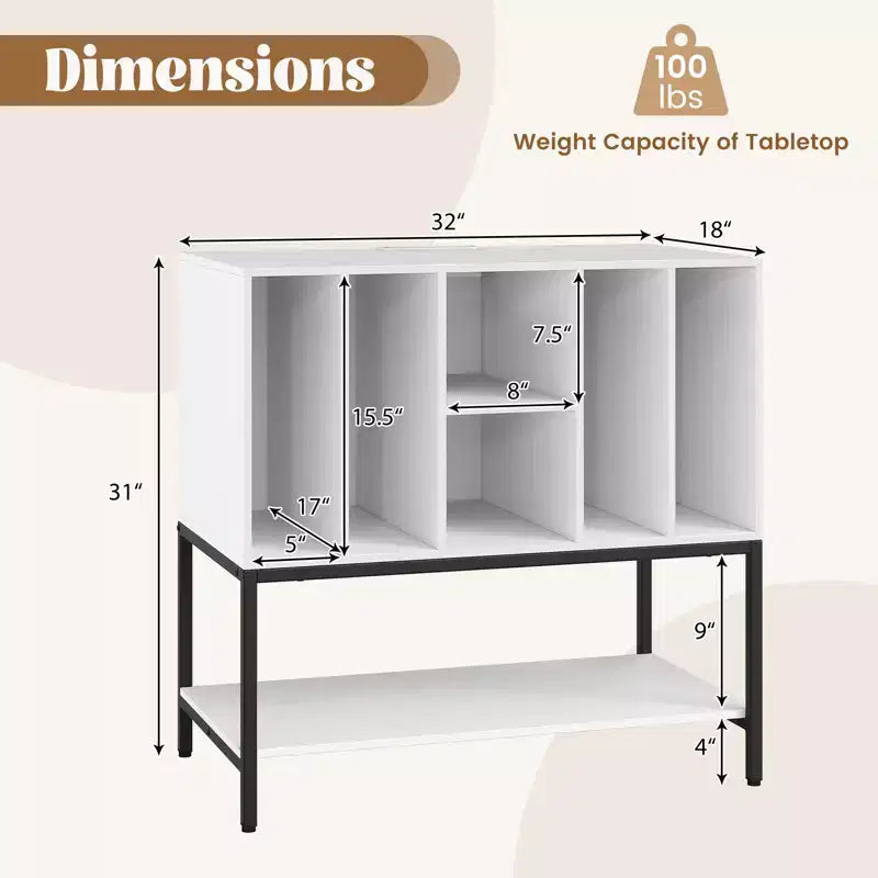 Meuble support de tourne-disque Costway avec station de charge, étagères de rangement pour vinyles, cadre en métal