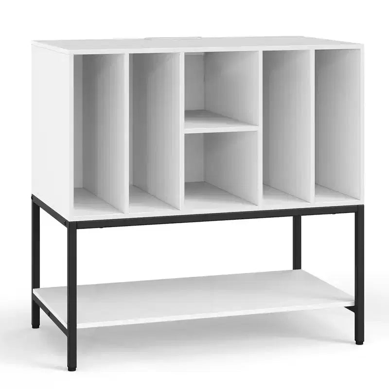 Meuble support de tourne-disque Costway avec station de charge, étagères de rangement pour vinyles, cadre en métal