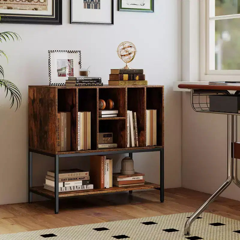 Meuble support de tourne-disque Costway avec station de charge, étagères de rangement pour vinyles, cadre en métal