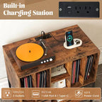Meuble support de tourne-disque Costway avec station de charge, étagères de rangement pour vinyles, cadre en métal