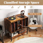 Meuble support de tourne-disque Costway avec station de charge, étagères de rangement pour vinyles, cadre en métal