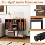 Meuble support de tourne-disque Costway avec station de charge, étagères de rangement pour vinyles, cadre en métal