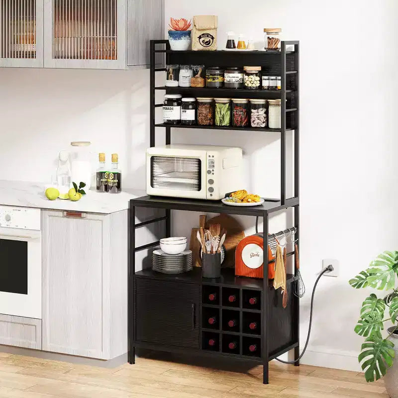 Meuble de rangement de cuisine Costway 67 avec prises électriques, meuble de bar à café avec crochets en S