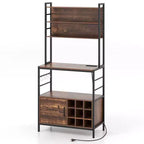 Meuble de rangement de cuisine Costway 67 avec prises électriques, meuble de bar à café avec crochets en S