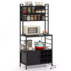 Costway 67 Bakers Rack w/ Power Outlet Coffee Bar Cabinet w/ S-Shaped Hooks