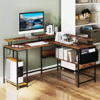 Bureau de jeu en L Costway avec lumières LED, prises électriques, support d'écran et pochette en tissu