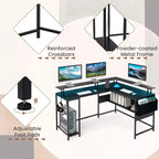 Bureau de jeu en L Costway avec lumières LED, prises électriques, support d'écran et pochette en tissu
