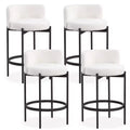 Costway Boucle Counter Stools Set of 4 w/Curved Backrest Metal Frame Comfy Footrest