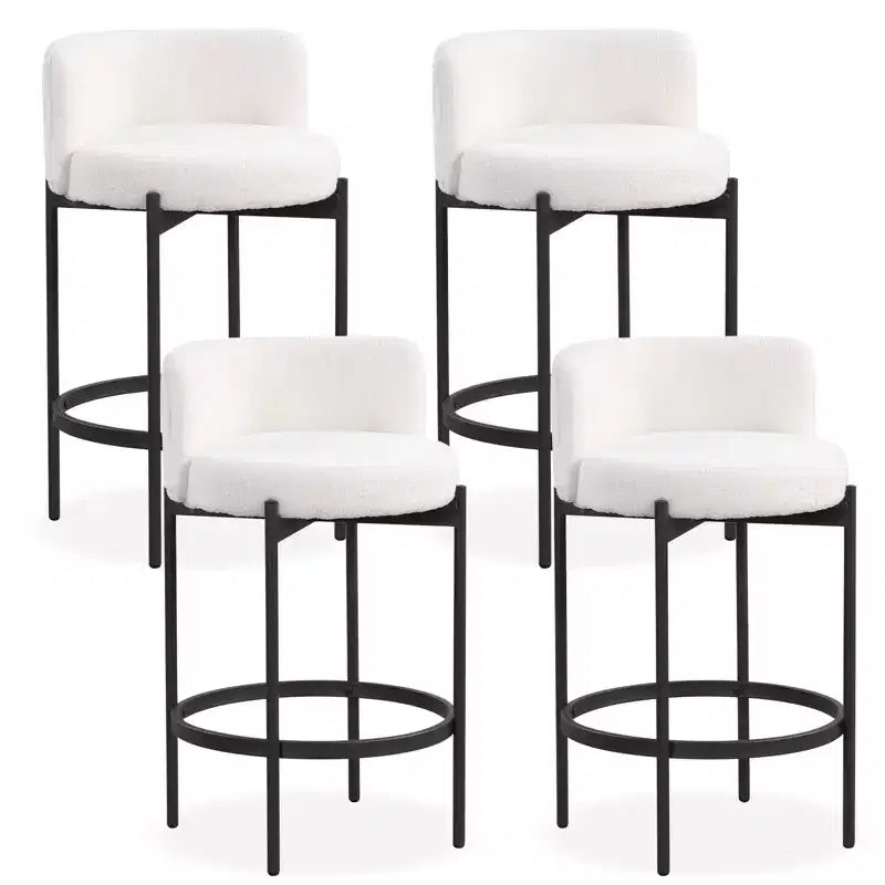Costway Boucle Counter Stools Set of 4 w/Curved Backrest Metal Frame Comfy Footrest