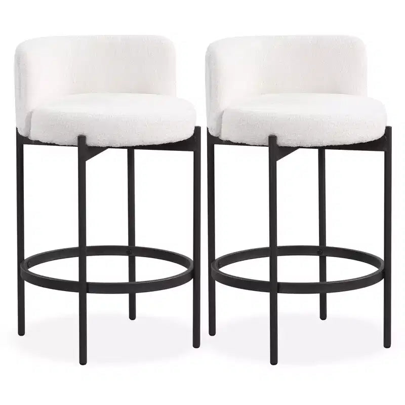 Lot de 4 tabourets de bar Costway en tissu bouclette avec dossier incurvé, cadre en métal et repose-pieds confortable