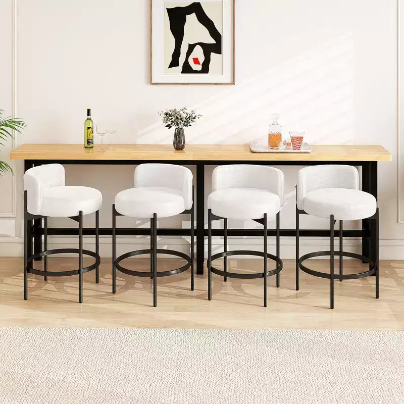 Lot de 4 tabourets de bar Costway en tissu bouclette avec dossier incurvé, cadre en métal et repose-pieds confortable