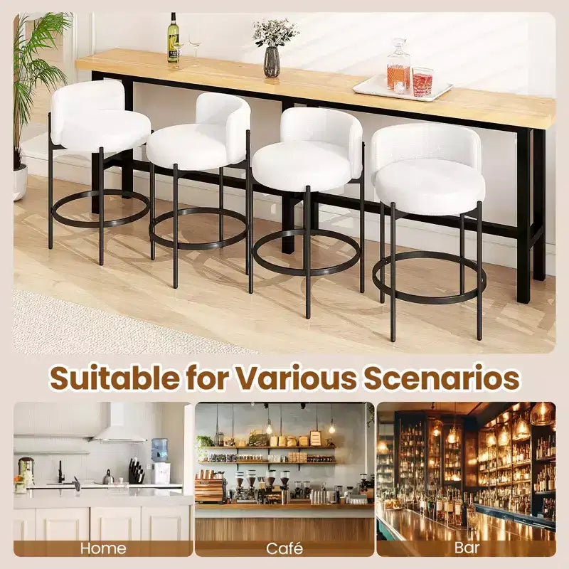 Lot de 4 tabourets de bar Costway en tissu bouclette avec dossier incurvé, cadre en métal et repose-pieds confortable