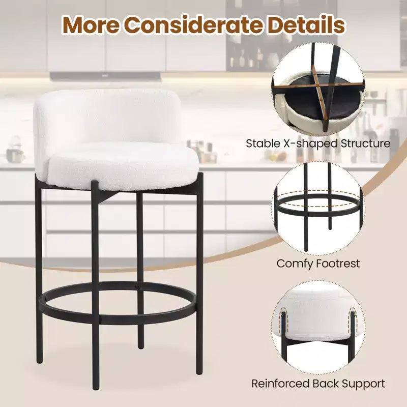 Lot de 4 tabourets de bar Costway en tissu bouclette avec dossier incurvé, cadre en métal et repose-pieds confortable