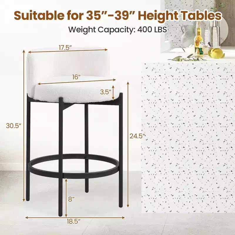 Lot de 4 tabourets de bar Costway en tissu bouclette avec dossier incurvé, cadre en métal et repose-pieds confortable