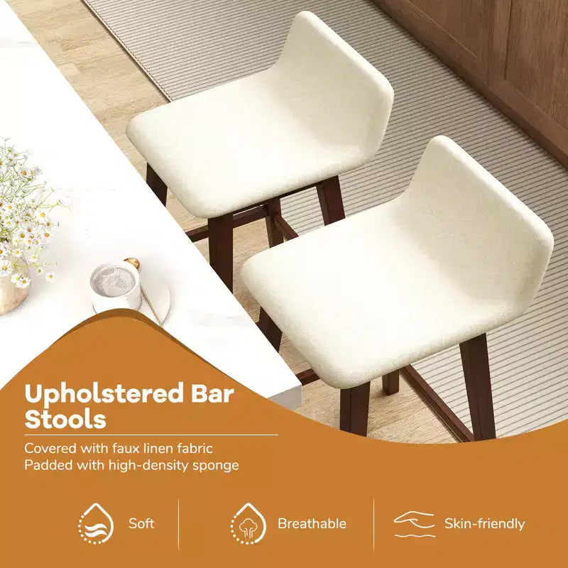 Tabourets de bar Costway 29" rembourrés avec dossier bas, repose-pieds et pieds en bois pour îlot de cuisine