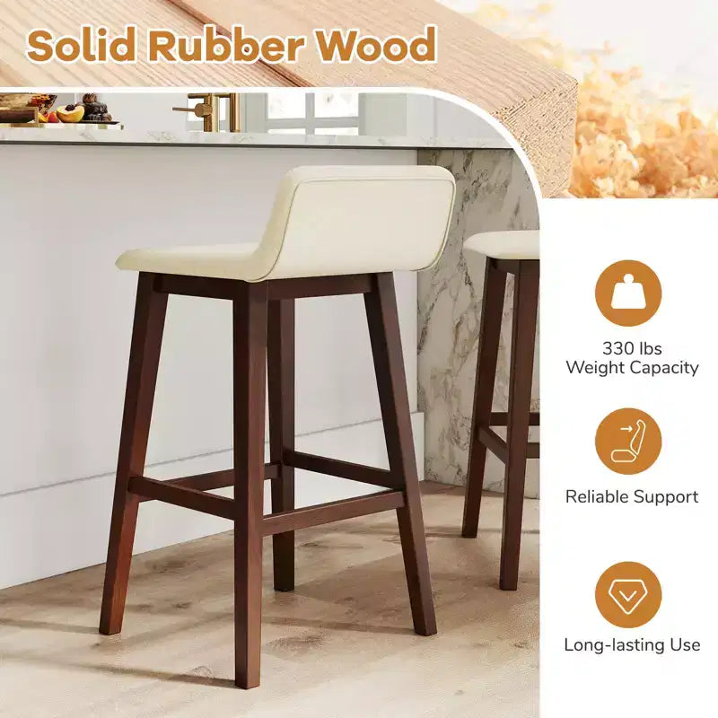 Tabourets de bar Costway 29" rembourrés avec dossier bas, repose-pieds et pieds en bois pour îlot de cuisine