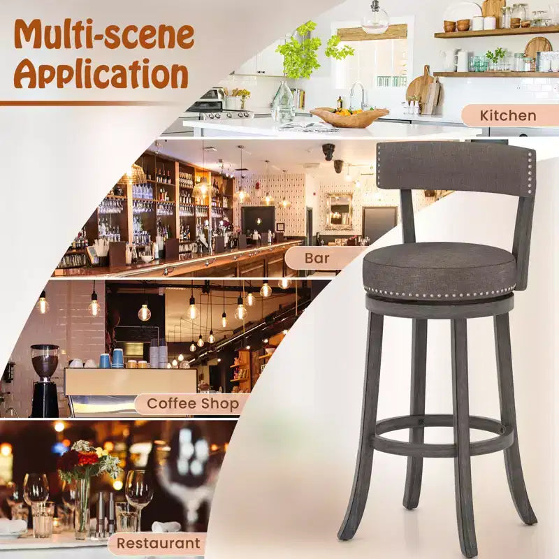 Costway Lot de 2 chaises de bar avec siège pivotant à 360°, dossier et assise rembourrée