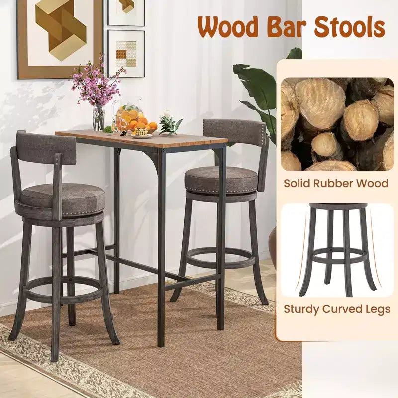 Costway Lot de 2 chaises de bar avec siège pivotant à 360°, dossier et assise rembourrée