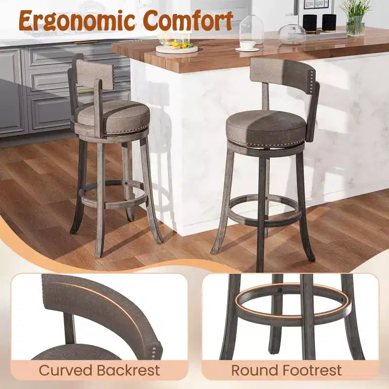 Costway Lot de 2 chaises de bar avec siège pivotant à 360°, dossier et assise rembourrée