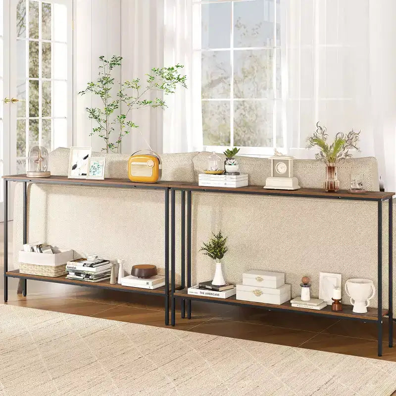 Costway Table console étroite 44 po avec étagère et deux dispositifs anti-basculement marron et noir