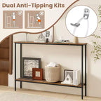 Costway Table console étroite 44 po avec étagère et deux dispositifs anti-basculement marron et noir