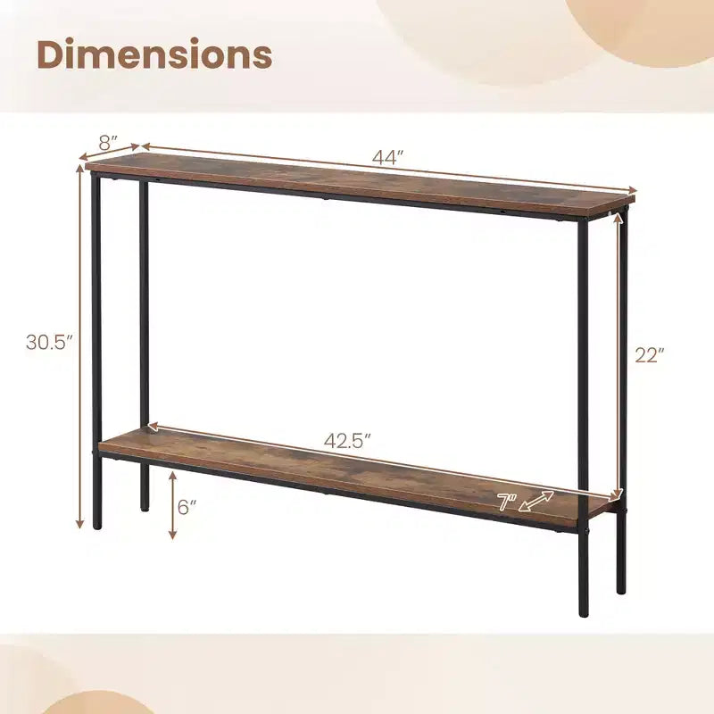 Costway Table console étroite 44 po avec étagère et deux dispositifs anti-basculement marron et noir