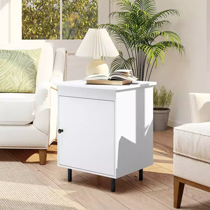 Costway Table de Chevet Moderne de Milieu de Siècle avec Porte, Pieds en Métal Robustes pour Chambre à Coucher