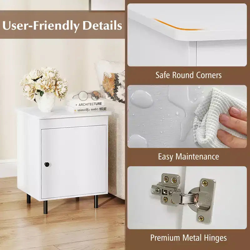 Costway Table de Chevet Moderne de Milieu de Siècle avec Porte, Pieds en Métal Robustes pour Chambre à Coucher