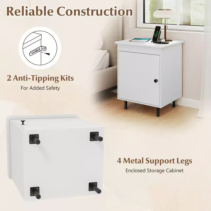Costway Table de Chevet Moderne de Milieu de Siècle avec Porte, Pieds en Métal Robustes pour Chambre à Coucher