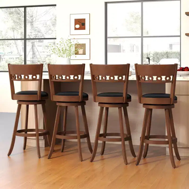 Lot de 4 Chaises de Bar Pivotantes Hauteur 77,5 cm Costway avec Structure en Bois d'Hévéa