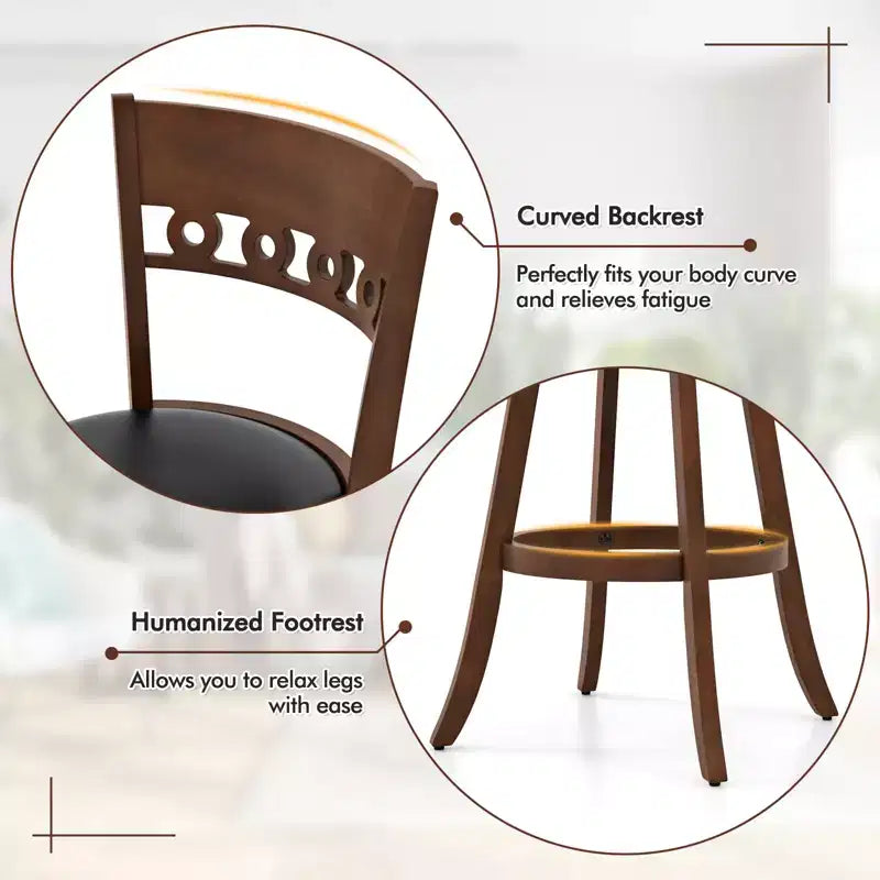 Lot de 4 Chaises de Bar Pivotantes Hauteur 77,5 cm Costway avec Structure en Bois d'Hévéa
