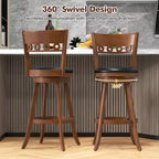 Lot de 4 Chaises de Bar Pivotantes Hauteur 77,5 cm Costway avec Structure en Bois d'Hévéa