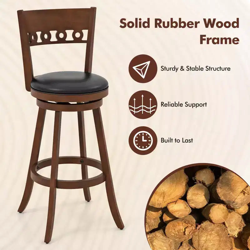 Lot de 4 Chaises de Bar Pivotantes Hauteur 77,5 cm Costway avec Structure en Bois d'Hévéa