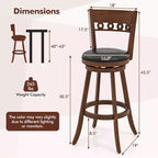 Lot de 4 Chaises de Bar Pivotantes Hauteur 77,5 cm Costway avec Structure en Bois d'Hévéa