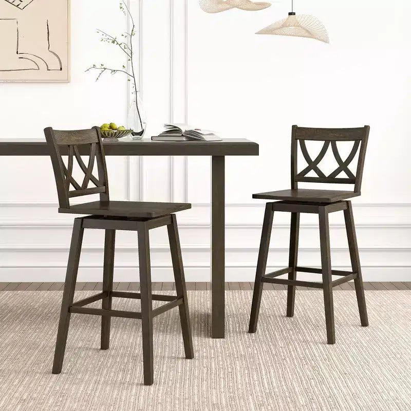 Costway Lot de 2 tabourets de bar de 73,6 cm avec cadre en bois d'hévéa, siège pivotant et dossier ergonomique