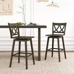 Costway Lot de 2 tabourets de bar de 73,6 cm avec cadre en bois d'hévéa, siège pivotant et dossier ergonomique