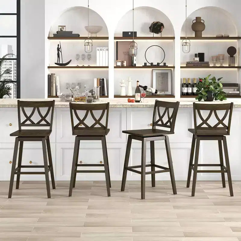 Costway Lot de 2 tabourets de bar de 73,6 cm avec cadre en bois d'hévéa, siège pivotant et dossier ergonomique