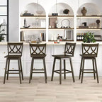 Costway Lot de 2 tabourets de bar de 73,6 cm avec cadre en bois d'hévéa, siège pivotant et dossier ergonomique