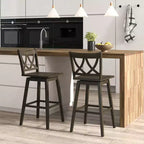 Costway Lot de 2 tabourets de bar de 73,6 cm avec cadre en bois d'hévéa, siège pivotant et dossier ergonomique
