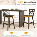 Costway Lot de 2 tabourets de bar de 73,6 cm avec cadre en bois d'hévéa, siège pivotant et dossier ergonomique