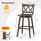 Costway Lot de 2 tabourets de bar de 73,6 cm avec cadre en bois d'hévéa, siège pivotant et dossier ergonomique