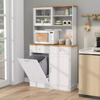 Meuble de Cuisine Costway Double Poubelle Inclinable avec Huche, Armoire de Rangement Blanc